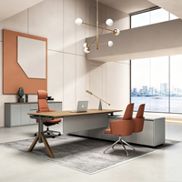 Bureau de direction moderne de luxe pour PDG, table de patron en forme de L avec armoire, tiroirs et rangements, ensemble de meubles