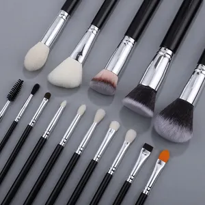 15 Stuks Zwart Zilver Make-Up Borstels Set Aangepaste Logo Nieuwe Stijl Poeder Concealer Wenkbrauw Eyeliner Borstels Set Voor Vrouwen