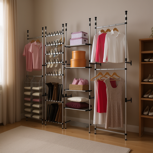 Sistema de Armario Portátil Telescópico de Aluminio Plateado, Organizador de Ropa de Cinco Niveles, Tipo Vertical, Estilo Minimalista - Product Image 2