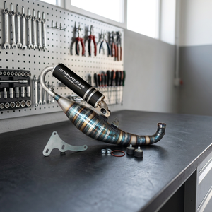 RC-One Malossi Crankcase Minarelli Version Complete Exhaust 8.1 R-18 100cc New Stainless Steel Racing Muffler Pipe - Product Image 2