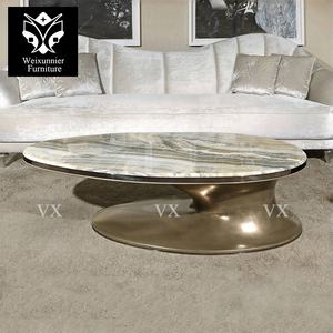 <span class=keywords><strong>Table</strong></span> basse de luxe italienne de forme ovale avec dessus en marbre naturel et base en acier inoxydable Mobilier de maison haut de gamme - Product Image 1
