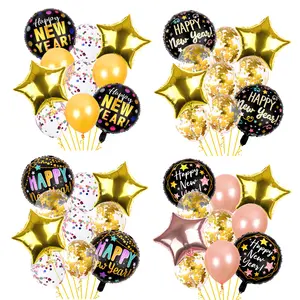 Nuovo Design Happy New Year Theme Party Supplies Set di palloncini in lattice di coriandoli con palloncini Foil da 18 pollici