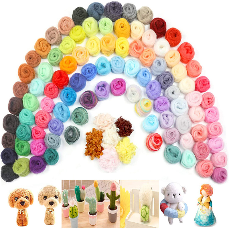 100+ colors needle felting wool fibre wool roving for DIY craft materials for spinning wool felting yarn