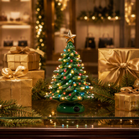 Best Choice 15 Zoll Keramik-Weihnachtsbaum, vorbeleuchtet, handbemalt, Tisch-Weihnachtsbaum, 2-Sterne-Spitzen, 64 Lichter, beflockt