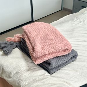 Manta de punto con borlas de lana, diseño casual, estilo nórdico minimalista, para sofá, oficina o siesta, con borlas. - Product Image 4
