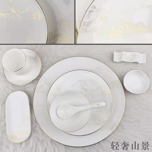 Service de table en porcelaine fine 45% multi-séries, motifs décoratifs variés, bordure dorée, vaisselle en céramique pour hôtels, mariages, banquets et restaurants - Product Image 4