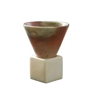 Selling Ceramic Cup Creative Hand Traced Glazed Tea Cup With Base Of Rough Pottery Personal Water Mug Cup Holder