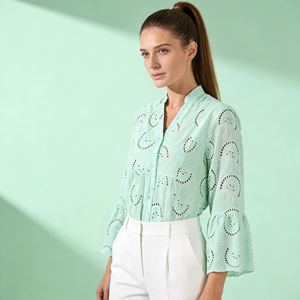 Robe tunique à manches longues en dentelle à œillets personnalisable pour femmes, ample, pour la plage et les vacances - Product Image 5