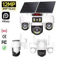 Caméra de surveillance solaire 4G 12MP à 3 objectifs, enregistrement 24/7 AOV, vision nocturne couleur, communication bidirectionnelle, prise en charge OEM & ODM
