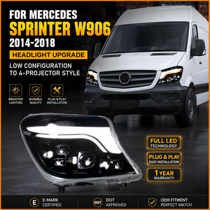 Pour Mercedes Benz Sprinter W906 2014-2018 Facelift, ensemble de phares avant à LED avec lentille de projecteur quadruple Bi-LED et animation séquentielle - Product Image 2