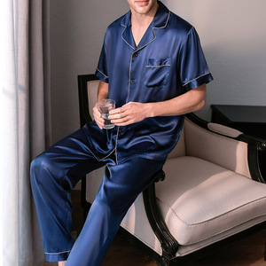 Nuovo arrivo 100% di seta di gelso per la casa pigiama in pura seta traspirante a maniche corte indumenti da notte per gli uomini - Product Image 3