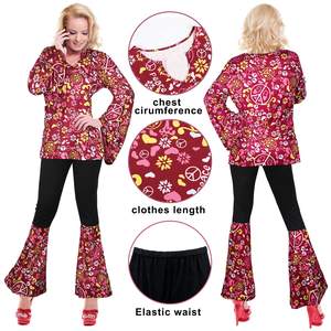 Kadınlar için 60s 70s kıyafetler hippi kostüm seti disko kıyafet elbise Boho Flared pantolon hippi gömlek bandı - Product Image 3