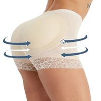 Braguitas de Encaje Transpirables para Mujer, Color Beige y Negro, con Relleno para Levantar los Glúteos y Moldear la Figura