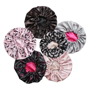 Designer Women Bonnets Customized Logo Double Layer Satin Silky Sleep Braiding Hair Bonnet Supplier In China