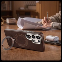 Nouvel étui magnétique en cuir PU plaqué pour Samsung S26 S23 S24 S25 Ultra Plus avec protection à 360° °   Support en métal pour téléphone, coque antichoc