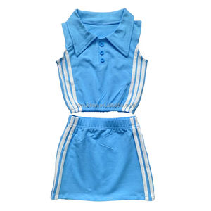 Set di t-shirt con risvolto senza maniche per ragazze Ruidian senza maniche in cotone con strisce laterali e Design gonna a-line per <span class=keywords><strong>abiti</strong></span> da <span class=keywords><strong>bambina</strong></span> - Product Image 3