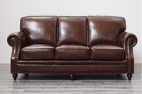 Canapé en cuir de créateur vintage français pour trois personnes, cire à l'huile de luxe légère pour meubles de salon