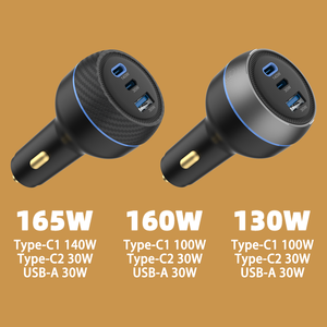 شاحن سيارة سريع IBD PD بقوة 165 واط و160 واط و130 واط مع تقنية QC 30 واط، شاحن USB من النوع C للهواتف، شحن سريع لأجهزة آيفون وسامسونج واللابتوب - Product Image 2