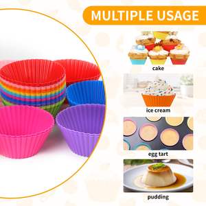 Grosir polikromatik Food Grade silikon bulat cetakan kue Muffin Cup untuk DIY peralatan memanggang kue Pastry - Product Image 6
