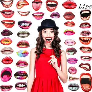 Party Photo Props Lips Photo Booth Props Set Funny Colorful Selfie With Wooden Stick Self Timer Accessories For Parties
