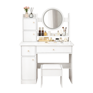Table de toilette blanche brillante à 3 tiroirs avec éclairage – Achetez à prix réduit - Product Image 5
