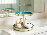 Plateau en métal à deux niveaux avec bordure dorée, en fer thermolaqué, plateau décoratif pour l'organisation de la table à la maison