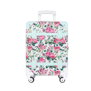 2023 New Floral Printing luggage Retro Leather Kids Trolley Case ABS PC travel suitcase with Universal Wheels