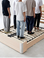 Lit Double Moderne de Luxe Léger en Chêne Écologique, Rembourré en Cuir Véritable, 1,8 m, avec Cadre en Bois Massif et Boîte de Rangement Haute sur le Côté