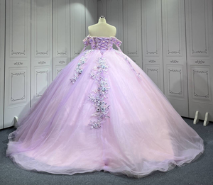فستان حفلة أرجواني لامع من Mumuleo فستان Quinceanera فاخر أنيق ثلاثي الأبعاد مزين بالزهور وحبات من التول لأعياد الميلاد - Product Image 6