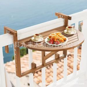 Mesa de balcón redonda plegable de madera, mueble de exterior para almacenamiento de alimentos Y1856 - Product Image 1