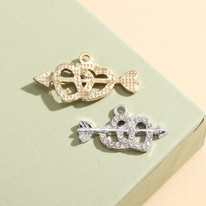 Nouvel Ornement Flèche de Cupidon, Pendentif Double Cœur en Strass, Breloques Métalliques pour DIY Bracelet, Collier, Accessoires et Décoration de Coque de Téléphone - Product Image 3