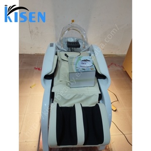 Lit de massage Kisen blanc et noir avec bac en céramique pour spa capillaire, traitement thaïlandais automatique avec luminothérapie - Product Image 3