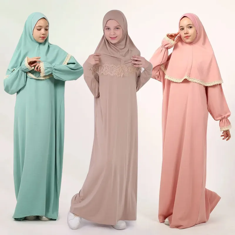 Ramadan Twee Stukken Abaya Gebed Hijab Set Op Maat Kinderen Meisjes Islamitische Gebedsjurk Moslim Gebedsjurk