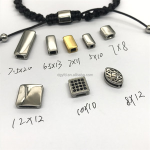 Cuboid Stainless Steel <strong>Bead</strong> Spacer Macrame Adjustable Closure Sliding Knot <strong>Bracelet</strong>, Custom Engraved Name Word Symbol Logo - Product Image 2