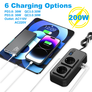 डीसी 12वी से एसी 230वी 240वी कार वोल्टेज कनवर्टर ट्रांसफार्मर 200W पावर इन्वर्टर डुअल सॉकेट 4-यूएसबी पोर्ट टाइप सी के साथ - Product Image 5