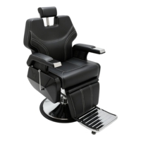 Fauteuil de Barbier de Luxe Personnalisable en Usine, Inclinable, avec Pompe Hydraulique, en Métal Noir, Mobilier Commercial pour Salon de Coiffure