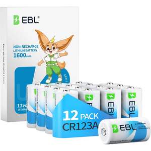 EBL Paquete de 12 Baterías Cilíndricas de Iones de Litio CR123A de 3V y 1600mAh de Alta Capacidad para Arlo Pro/Go - Product Image 1