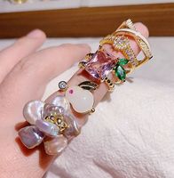 Bague ajustable vintage en cuivre, micro-pavée et micro-incrustée de zircons colorés, plaquée or, avec mélange de pierres CZ et de zircons, pour