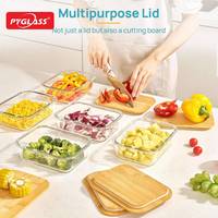 Pyglass 5-delige set glazen containers van 35 oz met bamboe deksels, voor maaltijdvoorbereiding en voedselopslag, BPA-vrij, geschikt voor magnetron en vaatwasser