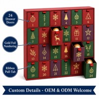 Boîte de calendrier de l'Avent personnalisable DIY 24 jours, style livre à portes rabattables avec fenêtres découpées, emballage de Noël OEM usine