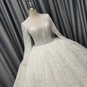 Lscm54 Royal Illusion Sweetheart Long Sleeve Ball Gown Modern Wedding <b>Dress</b> <b>Pearl</b> Lace Applique Chapel Train for - Product Image 3