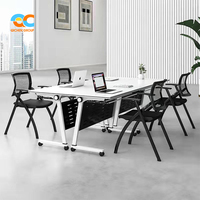Table de séminaire pliante blanche personnalisée avec roulettes et panneau noir pour réunions de bureau, salles de formation, salles de classe et collaboration