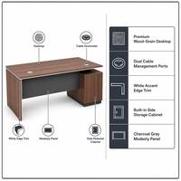 Escritorio Ejecutivo Ergonómico de Madera Sólida con Ranuras para Cables, Cajones de Almacenamiento, Resistente al Agua, con Acabado de Madera Duradero