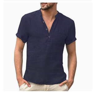Camicia da Lavoro <span class=keywords><strong>Giapponese</strong></span> a Collo Semi-Aperto, Manica Corta, Traspirante, in Misto Cotone e Lino, Vestibilità Ampia, Stile Streetwear per Uomo - Product Image 6