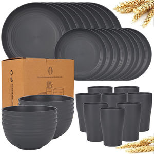 Ensemble de vaisselle en paille de blé de qualité supérieure de 32 pièces, couleurs mélangées, assiettes et bols incassables, tasses, assiettes à dîner, bols pour la cuisine - Product Image 2