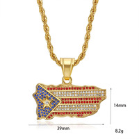 Kalung Liontin Zirkon Peta Bendera Puerto Rico Hip Hop, Baja Anti Karat PVD Personal, untuk Pria Wanita, Perhiasan Fashion Grosir