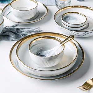 7 PCS de lujo China de hueso, plato de cena ensalada de arroz fideos de platos de sopa de vajilla de porcelana conjuntos - Product Image 5
