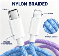 Kabel Data Pengisian Daya Multi Warna 20W PD USB C ke 8-Pin 3A Nylon Braided 1M 1.5M 2M Grosir