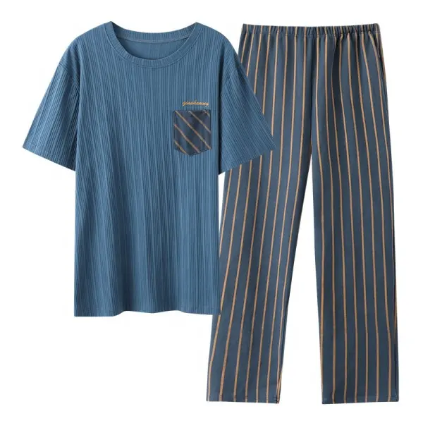 Summer 4XL Round neck cotton short-sleeved trousers two-piece pajamas set Casual plus size loungewear Men's Sleepwear