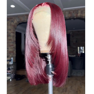 Perruques BOB Lace Front en Cheveux Brésiliens Naturels, Double Trame, Cuticules Alignées, Coupe Droite, Couleur Bordeaux Noir pour Femmes - Product Image 2